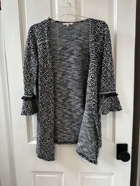 Navy & White Patterned Open Cardigan Sweater